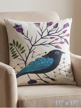 Double Sided Bird Print Cushion & Filler